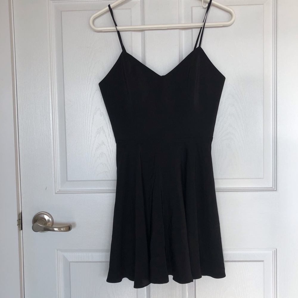 Amanda Uprichard silk little black dress lined bodice adjustable shoulder straps